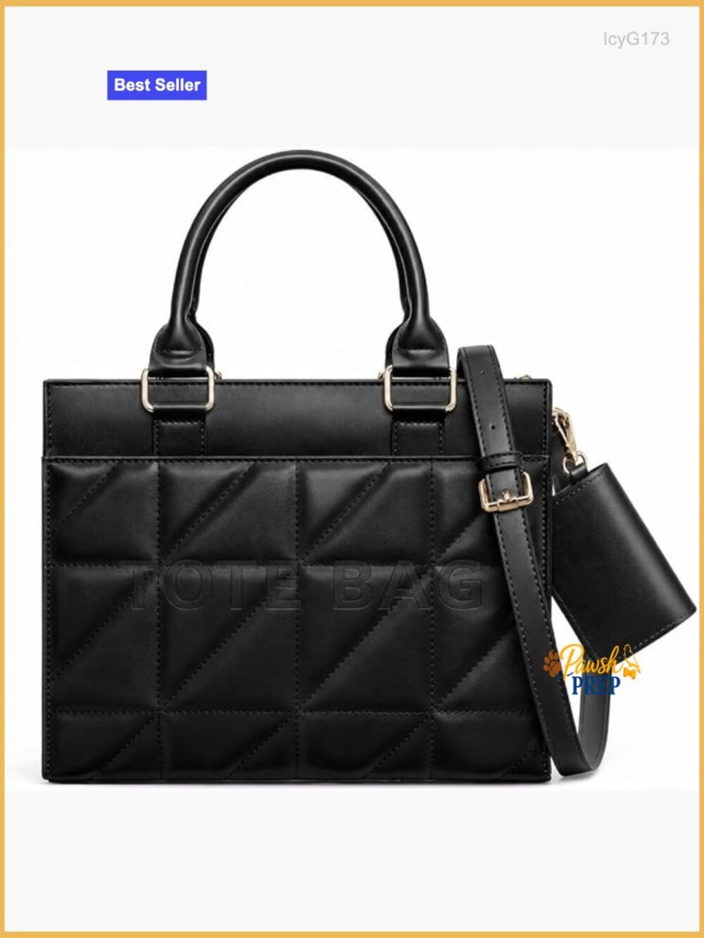 Quilted Mini Tote Bag with Crossbody Strap, PU Leather Structured Handbag, Card